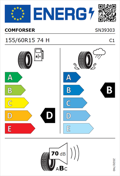 Tyre Label for Comforser Sports K4 155/60R15 74H
