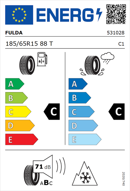 Tyre Label for Fulda Kristall Montero 3 185/65R15 88T